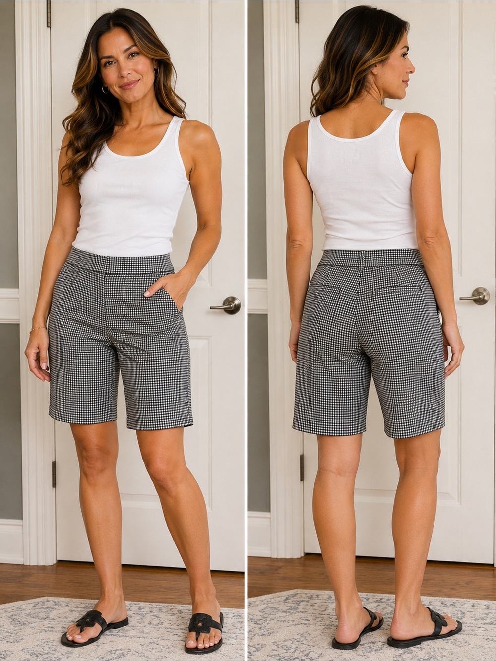 Ellen Tracy Black White Gingham Bermuda Shorts Size Small
